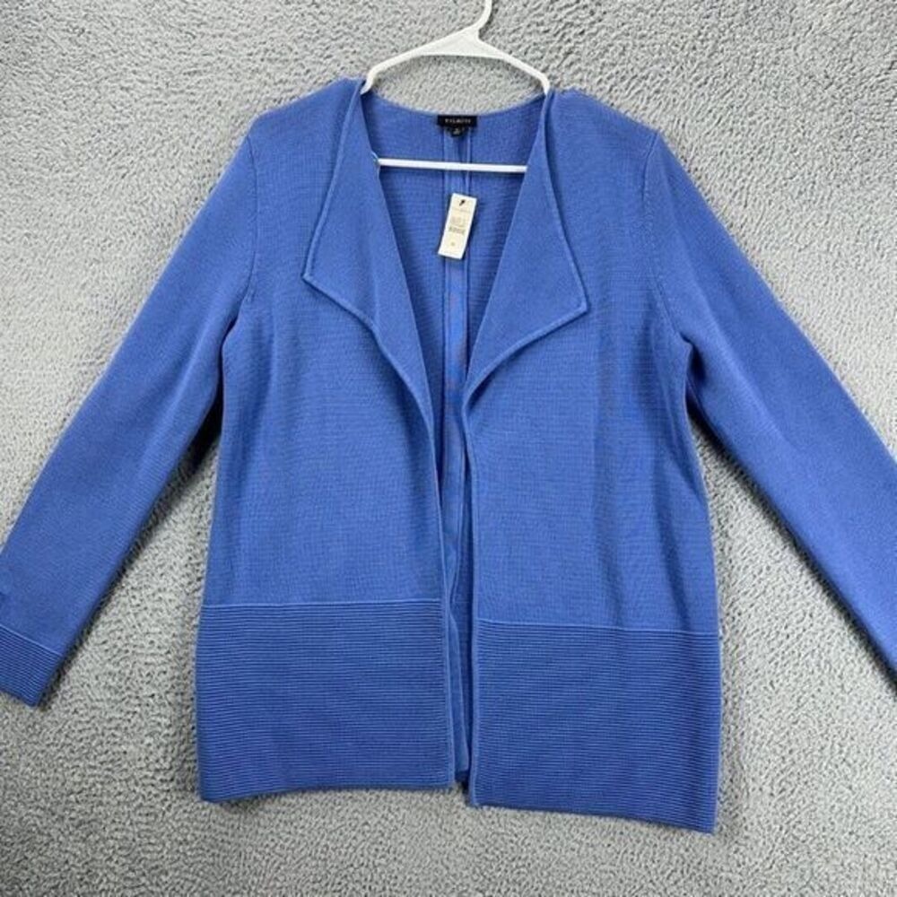 Talbots Cardigan Knit Sweater Women Medium Blue Open Face Long Sleeve Ladies NEW